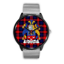 Load image into Gallery viewer, McLaughlin Clans ,Rose Gold Metal Link watch, leather steel watch, tartan watch, tartan watches, clan watch, scotland watch, merry christmas, cyber Monday, halloween, black Friday