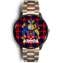 Load image into Gallery viewer, McLaughlin Clans ,Black Leather watch, leather steel watch, tartan watch, tartan watches, clan watch, scotland watch, merry christmas, cyber Monday, halloween, black Friday