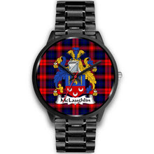 Load image into Gallery viewer, McLaughlin Clans ,Black Metal Link watch, leather steel watch, tartan watch, tartan watches, clan watch, scotland watch, merry christmas, cyber Monday, halloween, black Friday
