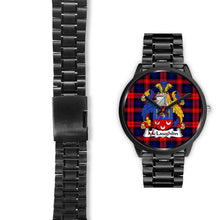 Load image into Gallery viewer, McLaughlin Clans ,Black Leather watch, leather steel watch, tartan watch, tartan watches, clan watch, scotland watch, merry christmas, cyber Monday, halloween, black Friday
