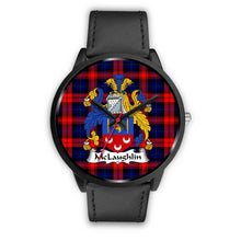 Load image into Gallery viewer, McLaughlin Clans ,Black Metal Mesh watch, leather steel watch, tartan watch, tartan watches, clan watch, scotland watch, merry christmas, cyber Monday, halloween, black Friday