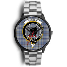 Load image into Gallery viewer, Tweedie Clans ,Black Metal Link watch, leather steel watch, tartan watch, tartan watches, clan watch, scotland watch, merry christmas, cyber Monday, halloween, black Friday