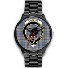 Load image into Gallery viewer, Tweedie Clans ,Black Metal Link watch, leather steel watch, tartan watch, tartan watches, clan watch, scotland watch, merry christmas, cyber Monday, halloween, black Friday
