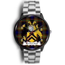 Load image into Gallery viewer, McLelland Clans ,Black Metal Link watch, leather steel watch, tartan watch, tartan watches, clan watch, scotland watch, merry christmas, cyber Monday, halloween, black Friday