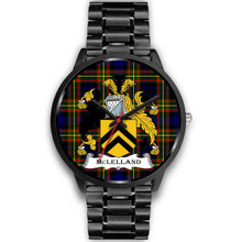 Load image into Gallery viewer, McLelland Clans ,Black Metal Link watch, leather steel watch, tartan watch, tartan watches, clan watch, scotland watch, merry christmas, cyber Monday, halloween, black Friday