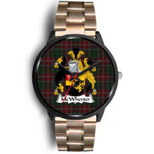 Load image into Gallery viewer, McWhirter Clans ,Black Leather watch, leather steel watch, tartan watch, tartan watches, clan watch, scotland watch, merry christmas, cyber Monday, halloween, black Friday