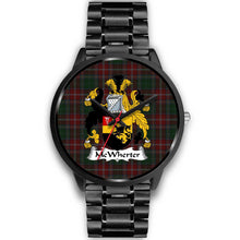 Load image into Gallery viewer, McWhirter Clans ,Black Metal Link watch, leather steel watch, tartan watch, tartan watches, clan watch, scotland watch, merry christmas, cyber Monday, halloween, black Friday