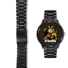 Load image into Gallery viewer, McWhirter Clans ,Black Leather watch, leather steel watch, tartan watch, tartan watches, clan watch, scotland watch, merry christmas, cyber Monday, halloween, black Friday