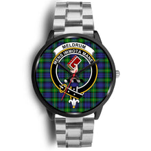 Load image into Gallery viewer, Meldrum Clans ,Black Metal Link watch, leather steel watch, tartan watch, tartan watches, clan watch, scotland watch, merry christmas, cyber Monday, halloween, black Friday