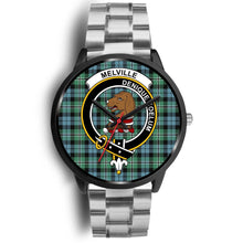 Load image into Gallery viewer, Melville Clans ,Black Metal Link watch, leather steel watch, tartan watch, tartan watches, clan watch, scotland watch, merry christmas, cyber Monday, halloween, black Friday