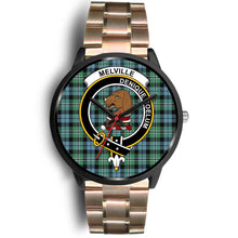 Load image into Gallery viewer, Melville Clans ,Black Leather watch, leather steel watch, tartan watch, tartan watches, clan watch, scotland watch, merry christmas, cyber Monday, halloween, black Friday