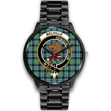 Load image into Gallery viewer, Melville Clans ,Black Metal Link watch, leather steel watch, tartan watch, tartan watches, clan watch, scotland watch, merry christmas, cyber Monday, halloween, black Friday