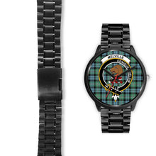 Load image into Gallery viewer, Melville Clans ,Black Leather watch, leather steel watch, tartan watch, tartan watches, clan watch, scotland watch, merry christmas, cyber Monday, halloween, black Friday