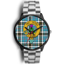 Load image into Gallery viewer, Thomson Clans ,Black Metal Link watch, leather steel watch, tartan watch, tartan watches, clan watch, scotland watch, merry christmas, cyber Monday, halloween, black Friday