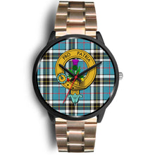 Load image into Gallery viewer, Thomson Clans ,Black Leather watch, leather steel watch, tartan watch, tartan watches, clan watch, scotland watch, merry christmas, cyber Monday, halloween, black Friday