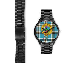Load image into Gallery viewer, Thomson Clans ,Black Leather watch, leather steel watch, tartan watch, tartan watches, clan watch, scotland watch, merry christmas, cyber Monday, halloween, black Friday