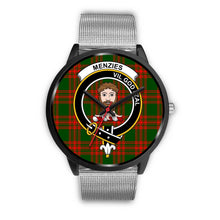Load image into Gallery viewer, Menzies Green Modern Clans ,Rose Gold Metal Link watch, leather steel watch, tartan watch, tartan watches, clan watch, scotland watch, merry christmas, cyber Monday, halloween, black Friday