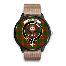 Load image into Gallery viewer, Menzies Green Modern Clans ,Brown Leather watch, leather steel watch, tartan watch, tartan watches, clan watch, scotland watch, merry christmas, cyber Monday, halloween, black Friday
