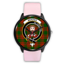 Load image into Gallery viewer, Menzies Green Modern Clans ,Silver Metal Link watch, leather steel watch, tartan watch, tartan watches, clan watch, scotland watch, merry christmas, cyber Monday, halloween, black Friday
