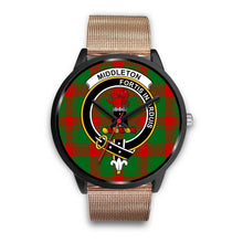 Load image into Gallery viewer, Middleton Modern Clans ,Brown Leather watch, leather steel watch, tartan watch, tartan watches, clan watch, scotland watch, merry christmas, cyber Monday, halloween, black Friday