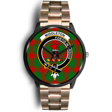 Load image into Gallery viewer, Middleton Modern Clans ,Black Leather watch, leather steel watch, tartan watch, tartan watches, clan watch, scotland watch, merry christmas, cyber Monday, halloween, black Friday