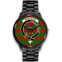 Load image into Gallery viewer, Middleton Modern Clans ,Black Metal Link watch, leather steel watch, tartan watch, tartan watches, clan watch, scotland watch, merry christmas, cyber Monday, halloween, black Friday
