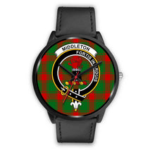 Load image into Gallery viewer, Middleton Modern Clans ,Black Metal Mesh watch, leather steel watch, tartan watch, tartan watches, clan watch, scotland watch, merry christmas, cyber Monday, halloween, black Friday