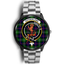 Load image into Gallery viewer, Sutherland I Clans ,Black Metal Link watch, leather steel watch, tartan watch, tartan watches, clan watch, scotland watch, merry christmas, cyber Monday, halloween, black Friday
