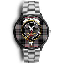 Load image into Gallery viewer, Moffat Modern Clans ,Black Metal Link watch, leather steel watch, tartan watch, tartan watches, clan watch, scotland watch, merry christmas, cyber Monday, halloween, black Friday