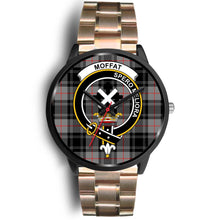 Load image into Gallery viewer, Moffat Modern Clans ,Black Leather watch, leather steel watch, tartan watch, tartan watches, clan watch, scotland watch, merry christmas, cyber Monday, halloween, black Friday