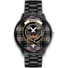 Load image into Gallery viewer, Moffat Modern Clans ,Black Metal Link watch, leather steel watch, tartan watch, tartan watches, clan watch, scotland watch, merry christmas, cyber Monday, halloween, black Friday