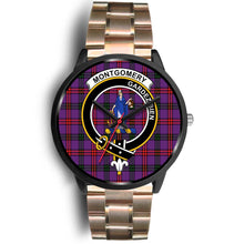 Load image into Gallery viewer, Montgomery Modern Clans ,Black Leather watch, leather steel watch, tartan watch, tartan watches, clan watch, scotland watch, merry christmas, cyber Monday, halloween, black Friday