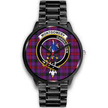 Load image into Gallery viewer, Montgomery Modern Clans ,Black Metal Link watch, leather steel watch, tartan watch, tartan watches, clan watch, scotland watch, merry christmas, cyber Monday, halloween, black Friday