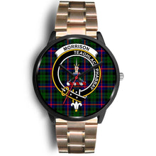 Load image into Gallery viewer, Morrison Modern Clans ,Black Leather watch, leather steel watch, tartan watch, tartan watches, clan watch, scotland watch, merry christmas, cyber Monday, halloween, black Friday