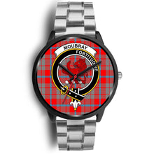 Load image into Gallery viewer, Moubray Clans ,Black Metal Link watch, leather steel watch, tartan watch, tartan watches, clan watch, scotland watch, merry christmas, cyber Monday, halloween, black Friday