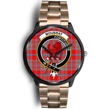 Load image into Gallery viewer, Moubray Clans ,Black Leather watch, leather steel watch, tartan watch, tartan watches, clan watch, scotland watch, merry christmas, cyber Monday, halloween, black Friday