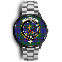 Load image into Gallery viewer, Strachan Clans ,Black Metal Link watch, leather steel watch, tartan watch, tartan watches, clan watch, scotland watch, merry christmas, cyber Monday, halloween, black Friday