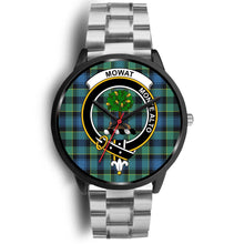 Load image into Gallery viewer, Mowat Clans ,Black Metal Link watch, leather steel watch, tartan watch, tartan watches, clan watch, scotland watch, merry christmas, cyber Monday, halloween, black Friday