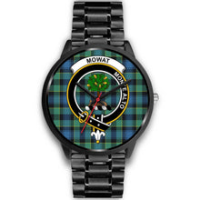 Load image into Gallery viewer, Mowat Clans ,Black Metal Link watch, leather steel watch, tartan watch, tartan watches, clan watch, scotland watch, merry christmas, cyber Monday, halloween, black Friday