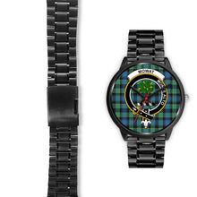 Load image into Gallery viewer, Mowat Clans ,Black Leather watch, leather steel watch, tartan watch, tartan watches, clan watch, scotland watch, merry christmas, cyber Monday, halloween, black Friday