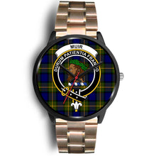 Load image into Gallery viewer, Muir Clans ,Black Leather watch, leather steel watch, tartan watch, tartan watches, clan watch, scotland watch, merry christmas, cyber Monday, halloween, black Friday