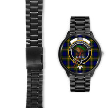 Load image into Gallery viewer, Muir Clans ,Black Leather watch, leather steel watch, tartan watch, tartan watches, clan watch, scotland watch, merry christmas, cyber Monday, halloween, black Friday