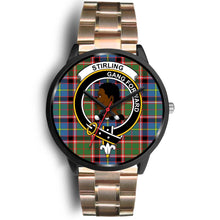 Load image into Gallery viewer, Stirling (of Keir) Clans ,Black Leather watch, leather steel watch, tartan watch, tartan watches, clan watch, scotland watch, merry christmas, cyber Monday, halloween, black Friday