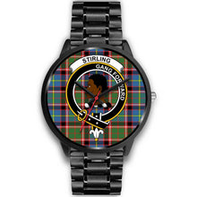 Load image into Gallery viewer, Stirling (of Keir) Clans ,Black Metal Link watch, leather steel watch, tartan watch, tartan watches, clan watch, scotland watch, merry christmas, cyber Monday, halloween, black Friday