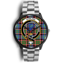 Load image into Gallery viewer, Stirling (of Cadder-Present Chief) Clans ,Black Metal Link watch, leather steel watch, tartan watch, tartan watches, clan watch, scotland watch, merry christmas, cyber Monday, halloween, black Friday