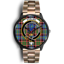 Load image into Gallery viewer, Stirling (of Cadder-Present Chief) Clans ,Black Leather watch, leather steel watch, tartan watch, tartan watches, clan watch, scotland watch, merry christmas, cyber Monday, halloween, black Friday