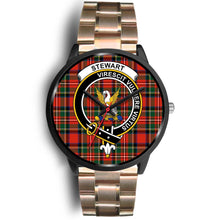 Load image into Gallery viewer, Stewart Clans ,Black Leather watch, leather steel watch, tartan watch, tartan watches, clan watch, scotland watch, merry christmas, cyber Monday, halloween, black Friday