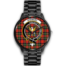 Load image into Gallery viewer, Stewart Clans ,Black Metal Link watch, leather steel watch, tartan watch, tartan watches, clan watch, scotland watch, merry christmas, cyber Monday, halloween, black Friday