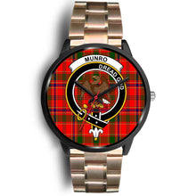 Load image into Gallery viewer, Munro Modern Clans ,Black Leather watch, leather steel watch, tartan watch, tartan watches, clan watch, scotland watch, merry christmas, cyber Monday, halloween, black Friday