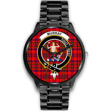 Load image into Gallery viewer, Murray (of Dysart) Clans ,Black Metal Link watch, leather steel watch, tartan watch, tartan watches, clan watch, scotland watch, merry christmas, cyber Monday, halloween, black Friday